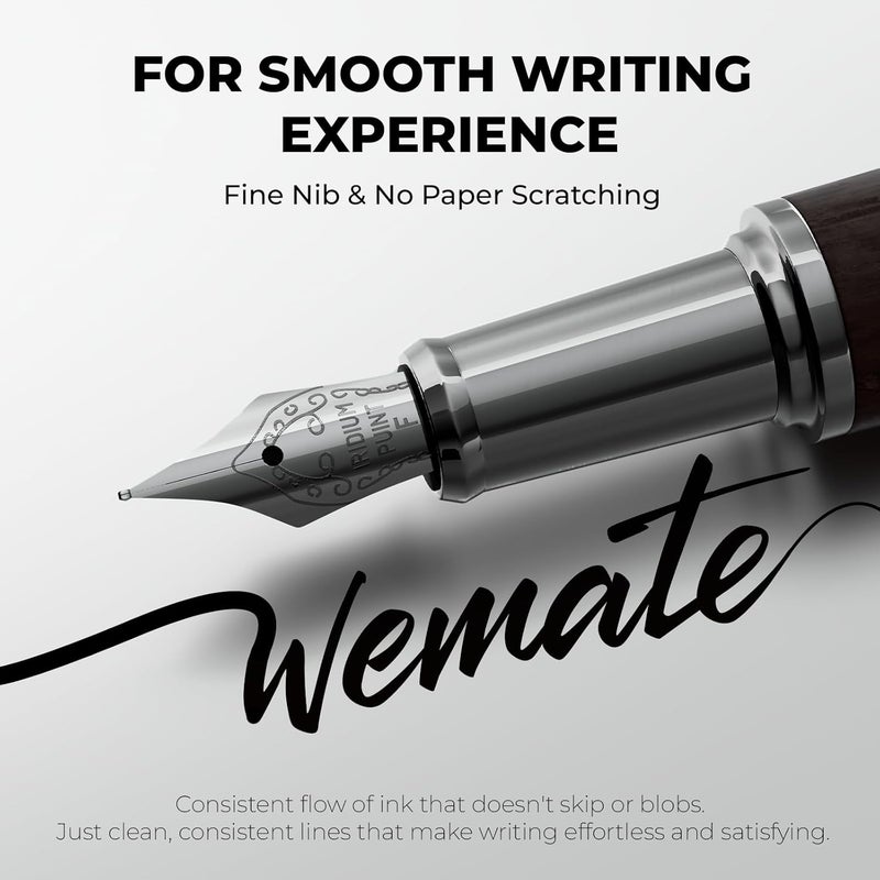 WEMATE Fountain Pen Set, Fine Nib with 20PCS 2.6MM Ink Cartridges(10 Black&10 Blue),1 Ink Converter, Nice Luxury pen for Men, Women, Cool Wooden Fountain Pen for Writing, Journaling, Calligraphy - Image 2